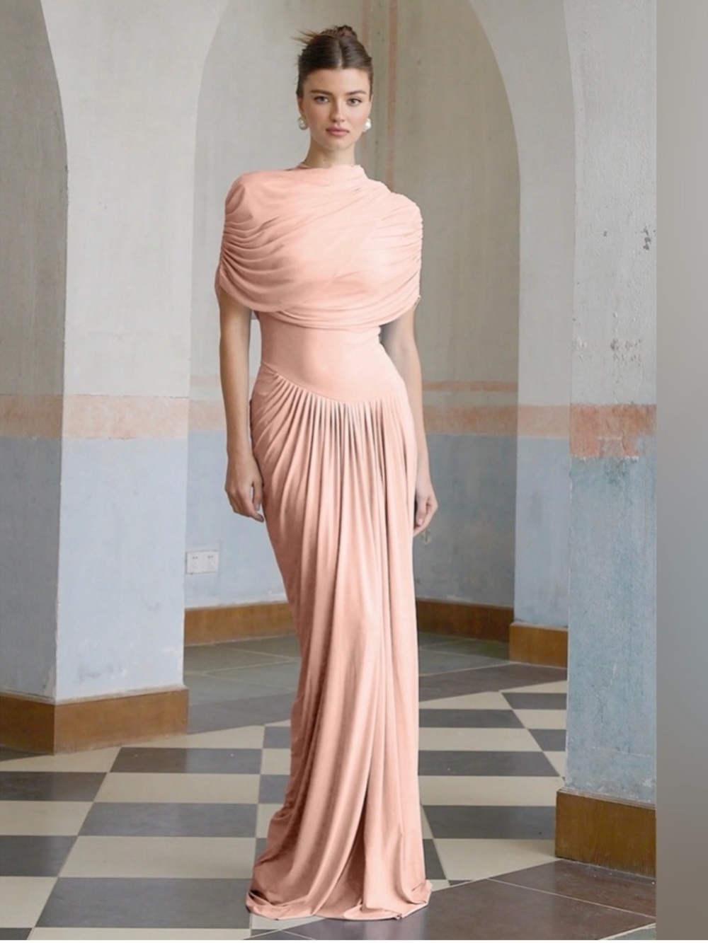 Blush Pink Draped Maxi Gown